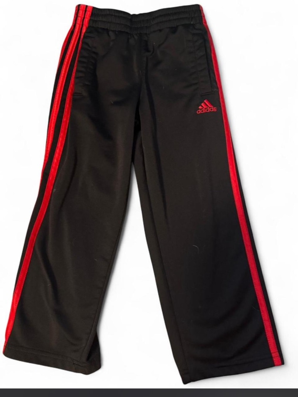 adidas Kids Black Sweatpants with Red Side Stripes
